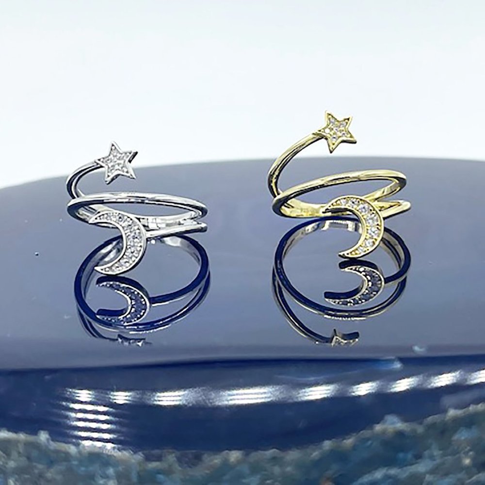 Sterling Silver Moon and Star Ring